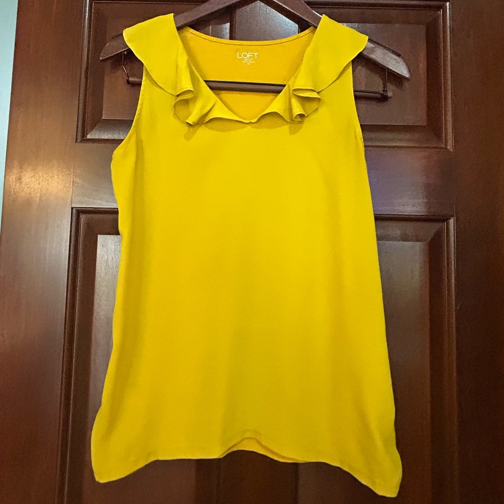 LOFT Outlet XS Mustard Yellow Sleeveless Ruffle Neck Blouse Top - Picture 6 of 7